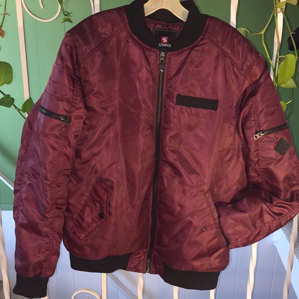 Men's Custom Maroon Patchwork Bomber Jacket - Picture 3 of 3